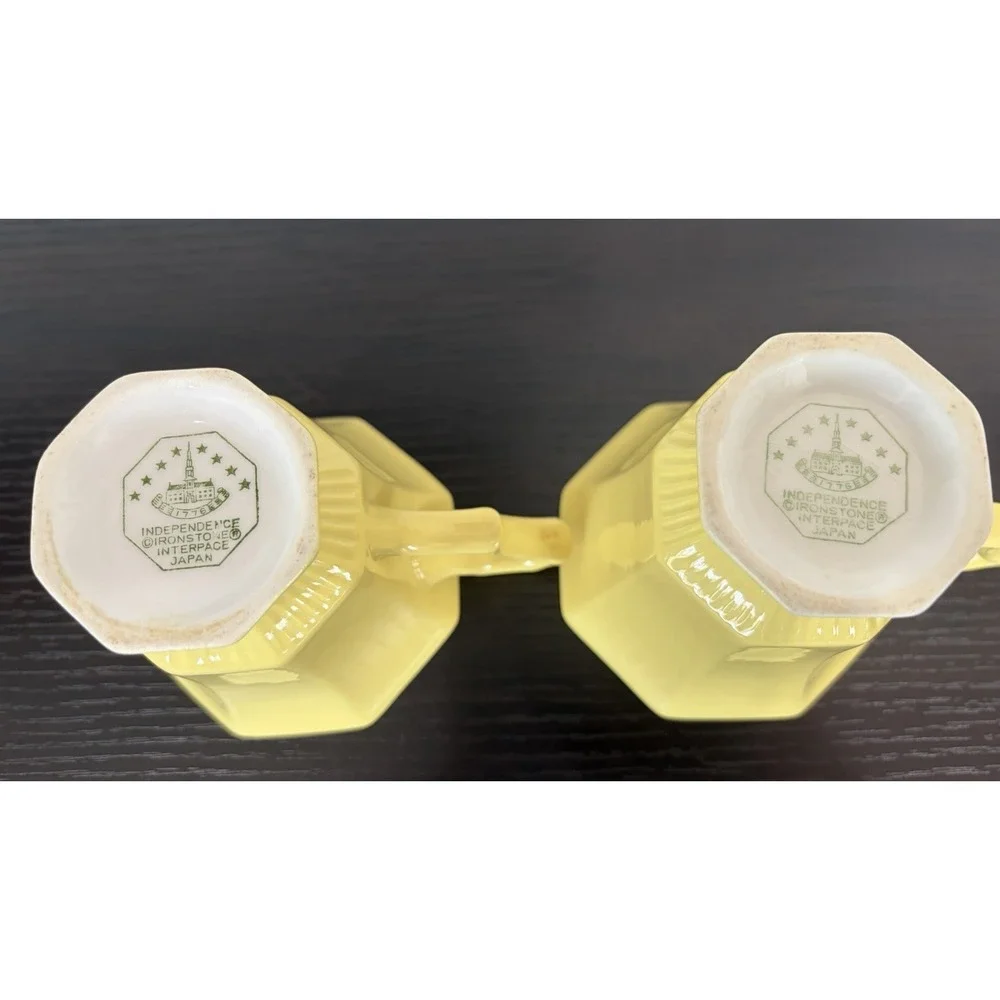 Set Of 2 Vintage Independence Ironstone Interpace Japan Yellow Coffee Cups